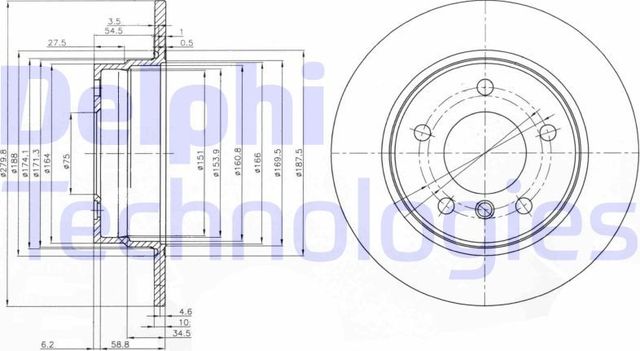 Тормозной диск Delphi задний для BMW 1 I (E81/E82/E87/E88) 2004-2011. Артикул BG3948