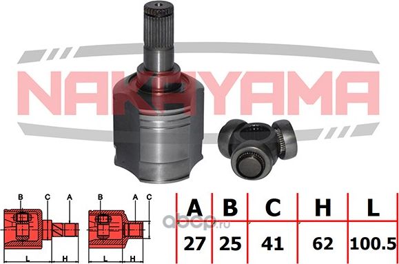 ШРУС внутр-й к-кт левый KIA SPORTAGE 04-10 (27x25x162.5x41) (Nakayama). Артикул NJ7140NY
