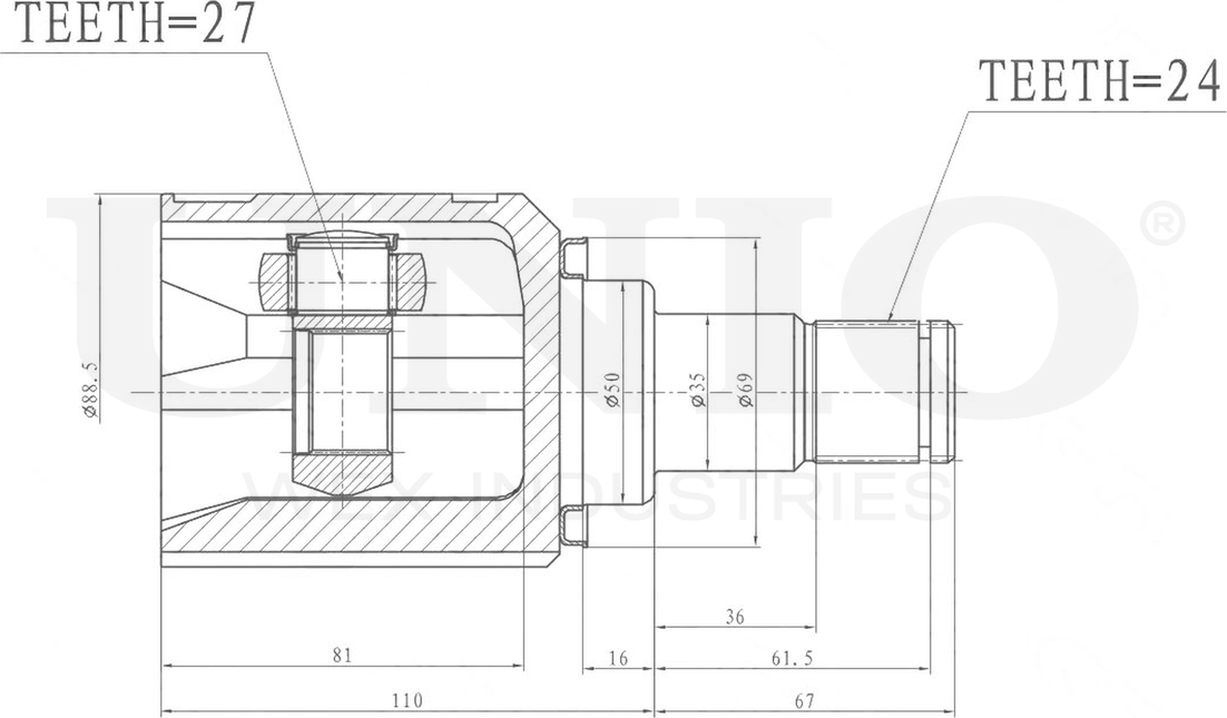 ШРУС внутренний (Unio). Артикул CVJ-30085
