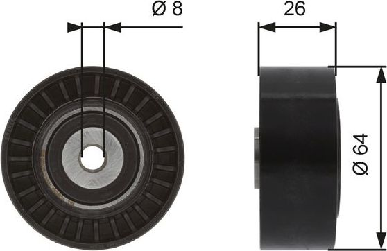 Направляющий (ведущий) ролик приводного поликлинового ремня Gates (полимерный материал). Артикул T38094