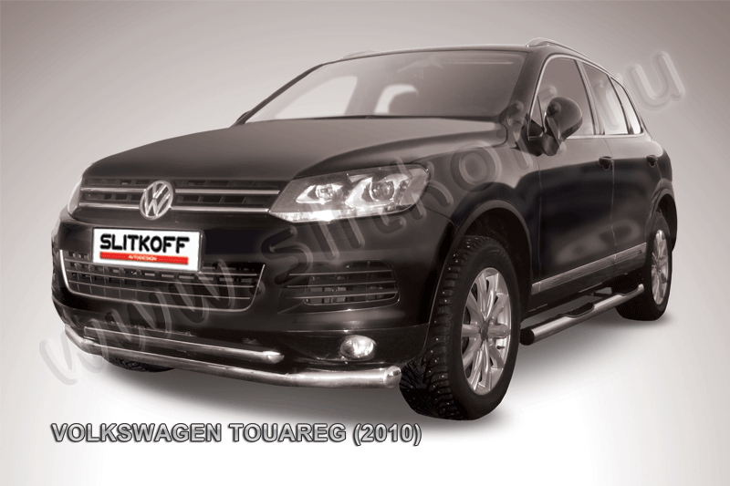 Защита Slitkoff переднего бампера d76/57 двойная для Volkswagen Touareg II 2010-2014. Артикул VWTR-002