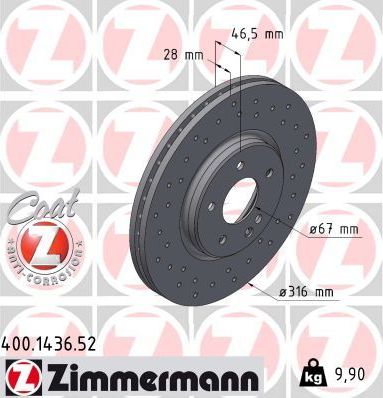 Тормозной диск Zimmermann SPORT Z. Артикул 400.1436.52