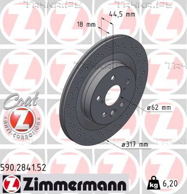 Тормозной диск Zimmermann SPORT Z задний для Toyota RAV4 V (XA50) 2018-2026. Артикул 590.2841.52