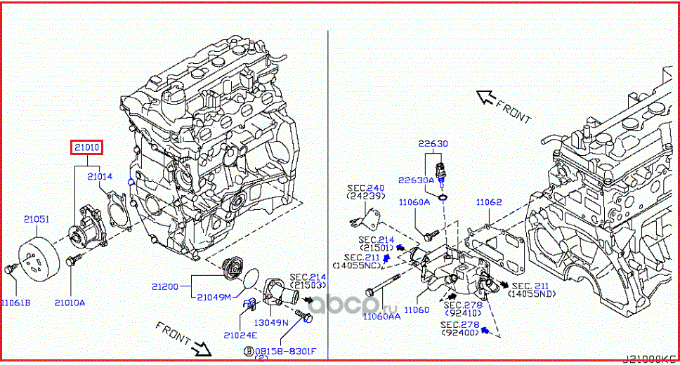 Помпа (водяной насос) Nissan для Nissan Note I 2006-2012. Артикул 21010EE025
