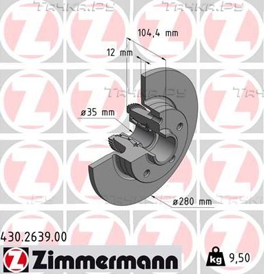 Тормозной диск Zimmermann задний для Opel Vivaro B 2014-2018. Артикул 430.2639.00