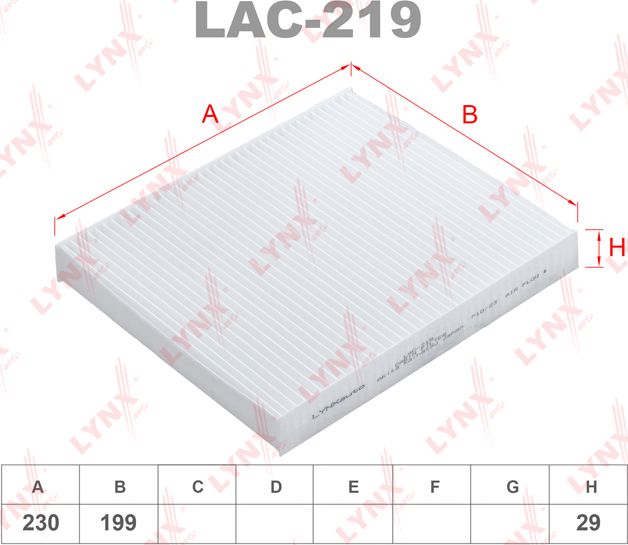 Салонный фильтр LYNXauto. Артикул LAC-219