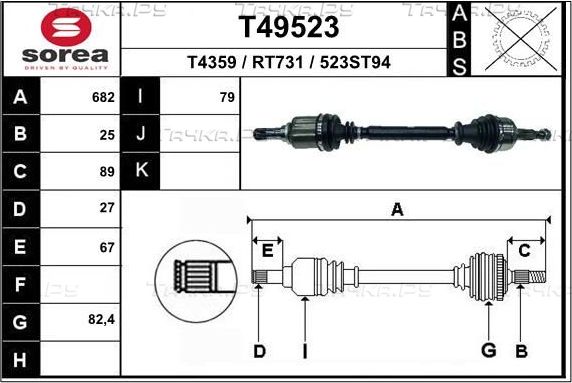 Полуось (привод в сборе, приводной вал) EAI. Артикул T49523