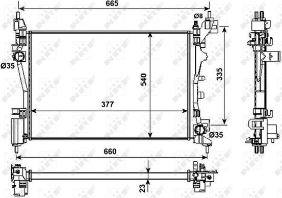 Радиатор охлаждения двигателя NRF (алюминий) для Fiat Qubo I 2008-2026. Артикул 53981
