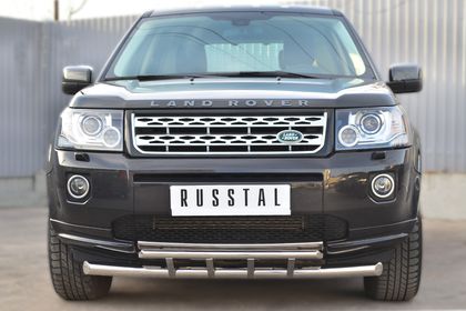Защита RusStal переднего бампера d63 (секции) 42 (дуга) для Land Rover Freelander II 2013-2014. Артикул LFRZ-001490