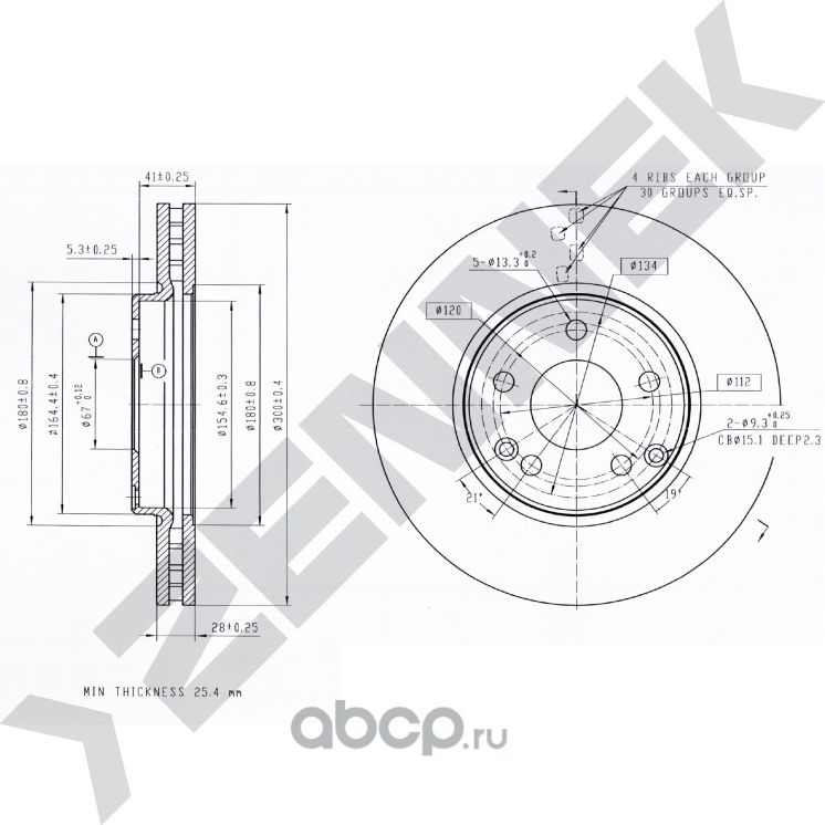Диск тормозной передний MERCEDES W210 95-03 R170 96-04 (Zennek). Артикул DBD0238