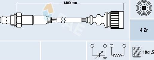Лямбда-зонд (кислородный датчик) FAE. Артикул 77175