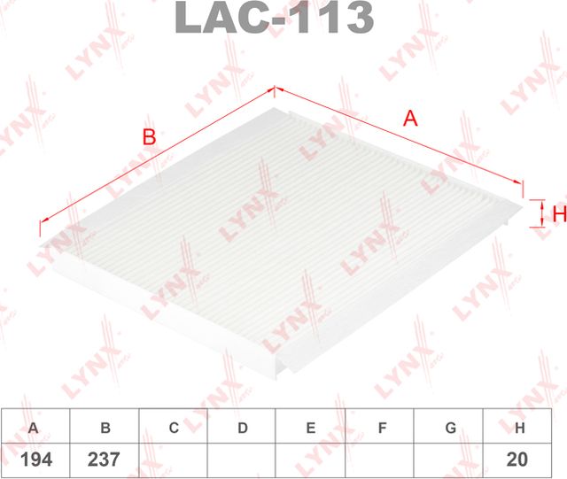 Салонный фильтр LYNXauto для Kia Proceed II 2013-2026. Артикул LAC-113