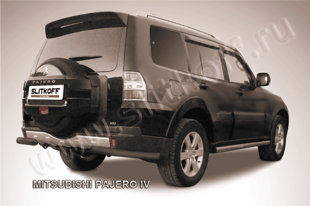 Защита Slitkoff задняя d76 уголки ЧЕРНАЯ матовая для Mitsubishi Pajero IV 2006-2011. Артикул MPJ019B