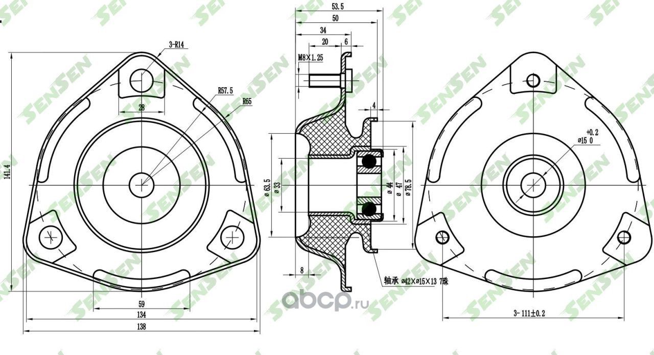 ОПОРА АМОРТИЗАТОРА ПЕРЕДНЕГО HYUNDAI ACCENT 99>/GETZ 02 (Sensen). Артикул M61007