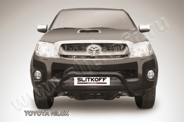 Кенгурятник Slitkoff d57 низкий широкий мини ЧЕРНЫЙ матовый для Toyota Hilux VII 2008-2011. Артикул THL006B