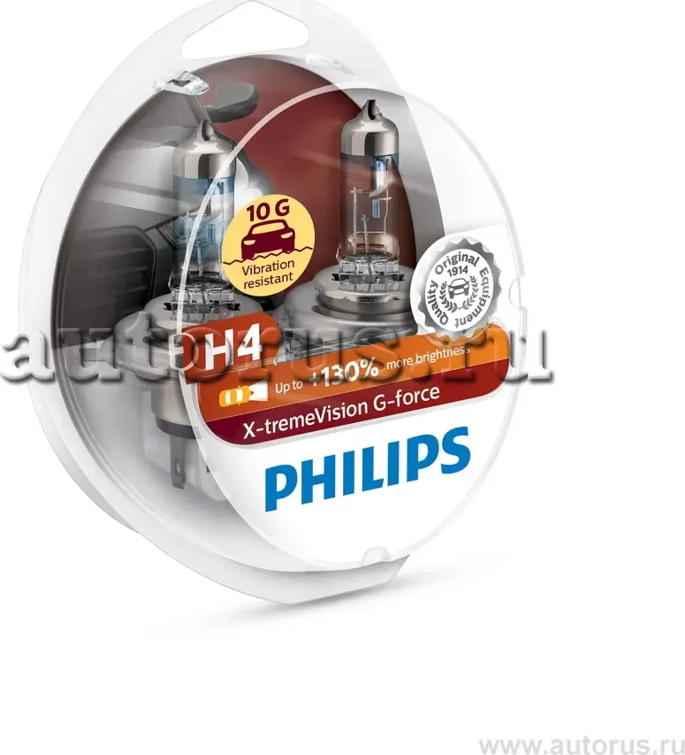 Лампы автомобильные PHILIPS X-tremeVision G-force H4 12V 60/55W P43t +130% 2шт. Philips. Артикул 12342XVGS2