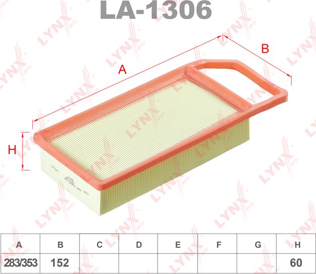 Воздушный фильтр LYNXauto. Артикул LA-1306