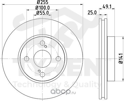 Тормозной диск (Tyren). Артикул TYR1019041