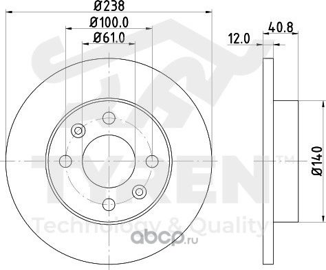 Тормозной диск (Tyren). Артикул TYR1017341