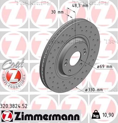 Тормозной диск Zimmermann Sport Coat Z передний для Kia Optima IV 2015-2026. Артикул 320.3824.52