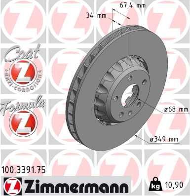 Тормозной диск Zimmermann FORMULA Z. Артикул 100.3391.75