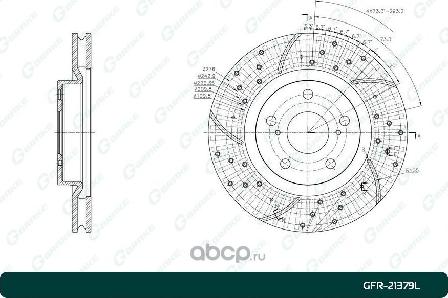 Диск тормозной передний перфорированный левый D296 4351233140 G-BRAKE. Артикул GFR21379L