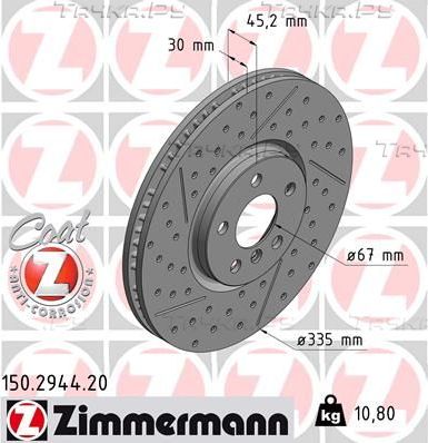 Тормозной диск Zimmermann Coat Z передний для MINI Clubman II (F54) 2014-2026. Артикул 150.2944.20