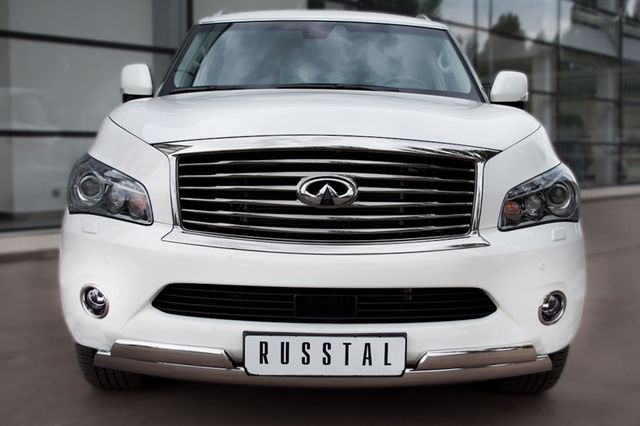 Защита RusStal переднего бампера 75х42/(75х42)х2 овалы для Infiniti QX56 III 2010-2013. Артикул INZ-000844