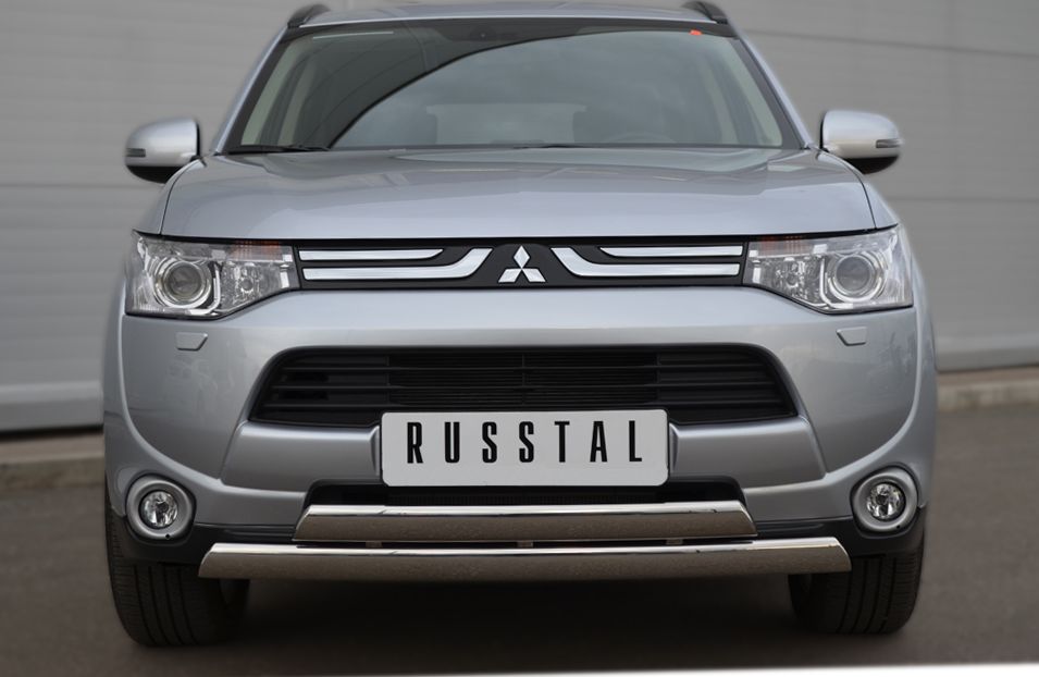Защита RusStal переднего бампера d75х42/75х42 овалы (дуга) для Mitsubishi Outlander III 2012-2014. Артикул MRZ-001052