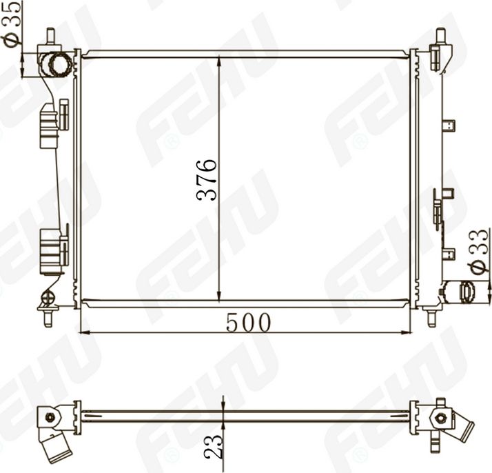 Радиатор охлаждения (сборный) для Hyundai Solaris/Kia Rio (10-) MT (Fehu). Артикул frc1399m
