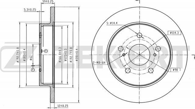 Тормозной диск Zekkert задний для Lexus NX I 2014-2026. Артикул BS-6191B
