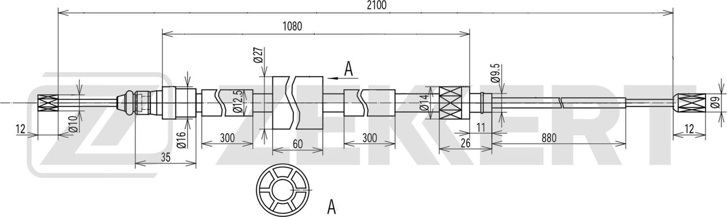 Трос ручника (тросик ручного тормоза) Zekkert. Артикул BZ-1408