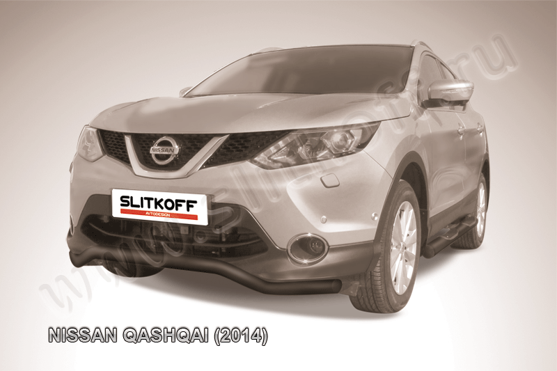 Защита Slitkoff переднего бампера d57 волна ЧЕРНАЯ матовая для Nissan Qashqai II 2014-2026. Артикул NIQ14-003B