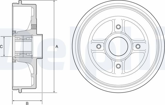 Тормозной барабан Delphi задний для Renault Sandero II 2008-2026. Артикул BFR595