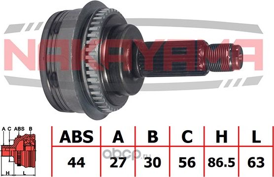 ШРУС внешн. к-кт SUBARU FORESTER S10 96-02, IMPREZA G11 00-07 (27x30x149.5x56 AB (Nakayama). Артикул NJ610NY