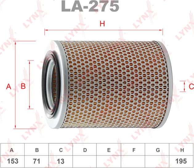 Воздушный фильтр LYNXauto. Артикул LA-275
