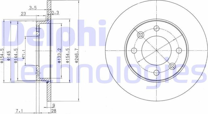 Тормозной диск Delphi задний для Peugeot 307 I 2000-2009. Артикул BG3653