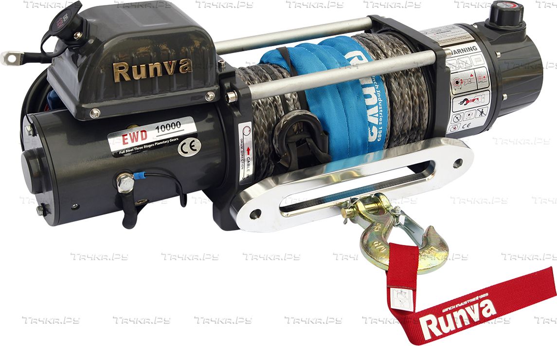 Лебёдка электрическая двухскоростная 12V Runva 10000 lbs 4500 кг (синтетический трос). Артикул EWD10000USR