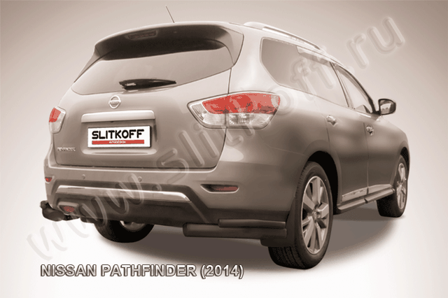Защита Slitkoff задняя d76/42 уголки двойные ЧЕРНАЯ матовая для Nissan Pathfinder R52 2014-2026. Артикул NIP14-015B