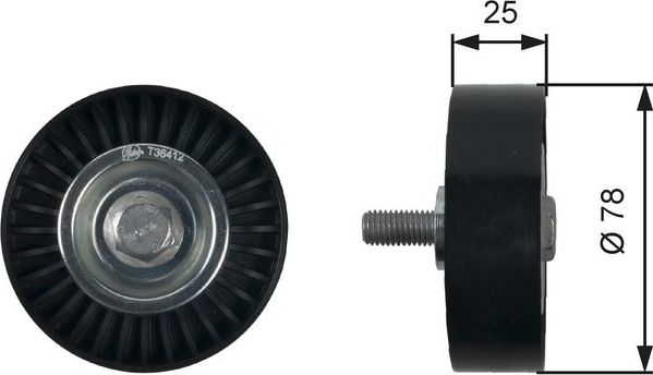 Направляющий (ведущий) ролик приводного поликлинового ремня Gates (полимерный материал). Артикул T36412