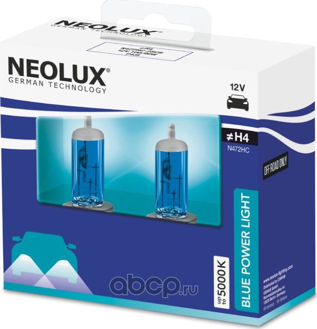 Лампа 12V H4 100/90W P43t 5000K 1650/1000лм бокс (2шт.) Blue Power Light NEOLUX. Артикул N472HC2SCB