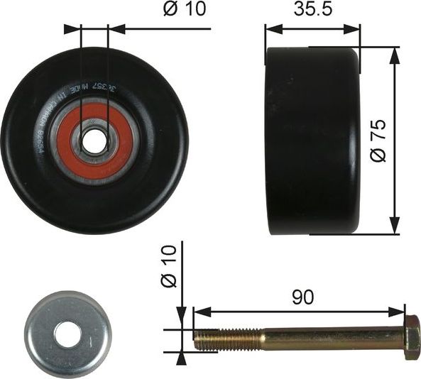 Направляющий (ведущий) ролик приводного поликлинового ремня Gates (Металл). Артикул T36357