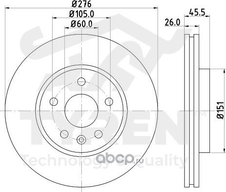 Тормозной диск (Tyren). Артикул TYR1020531
