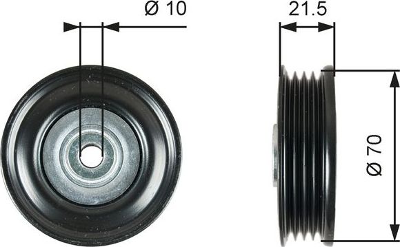 Направляющий (ведущий) ролик приводного поликлинового ремня Gates DriveAlign® для Suzuki Splash I 2008-2014. Артикул T36747