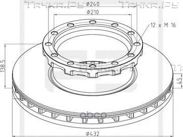 Диск тормозной 432/210*45/138.5 12n-240 Iveco Tector/ET/ES/Strailis (PE Automotive). Артикул 02666710A