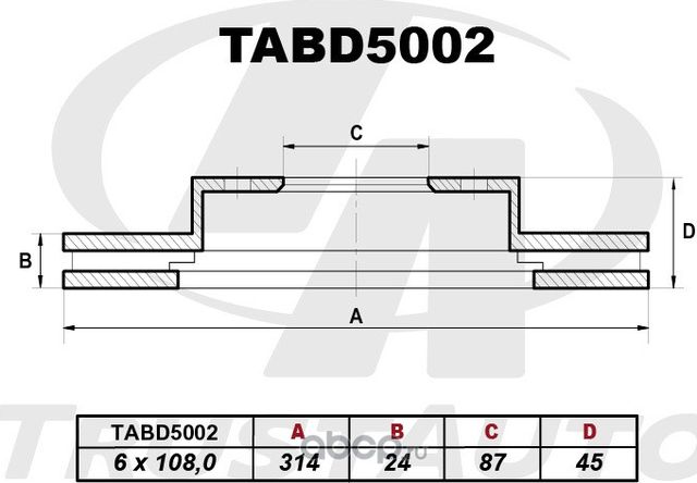 Тормозной диск (Trustauto). Артикул TABD5002