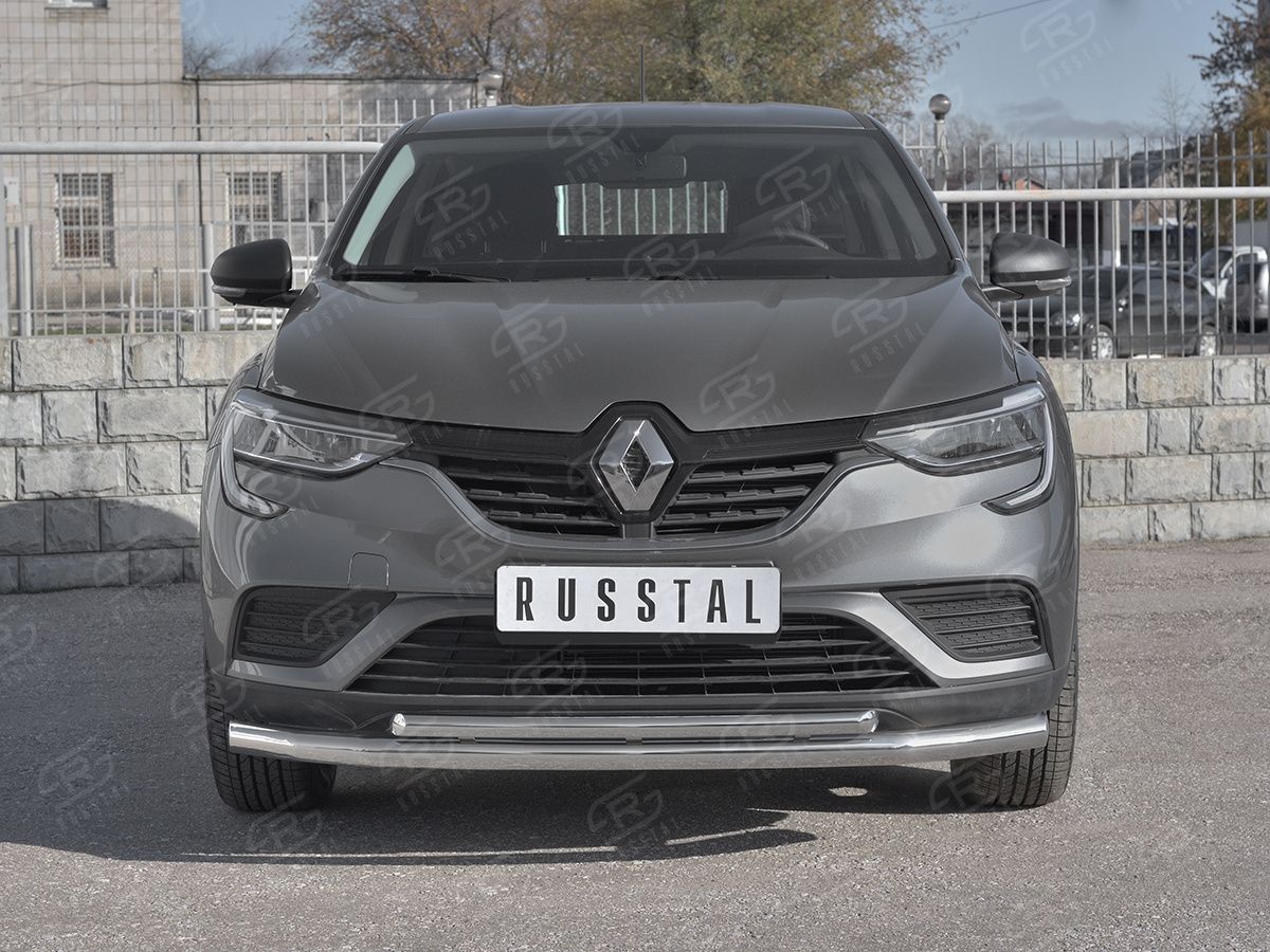 Защита RusStal переднего бампера d63 (секции)x42 (дуга) для Renault Arkana 2019-2026. Артикул RARZ-003311