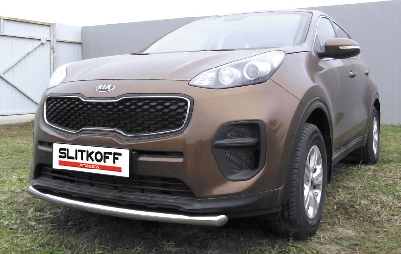 Защита Slitkoff переднего бампера d57 для Kia Sportage IV 2016-2018. Артикул KSP16-001