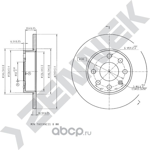 Диск тормозной передний DAEWOO LANOS 97 -10 OPEL CORSA A 82-94 (Zennek). Артикул DBD0197