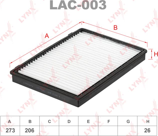 Салонный фильтр LYNXauto. Артикул LAC-003